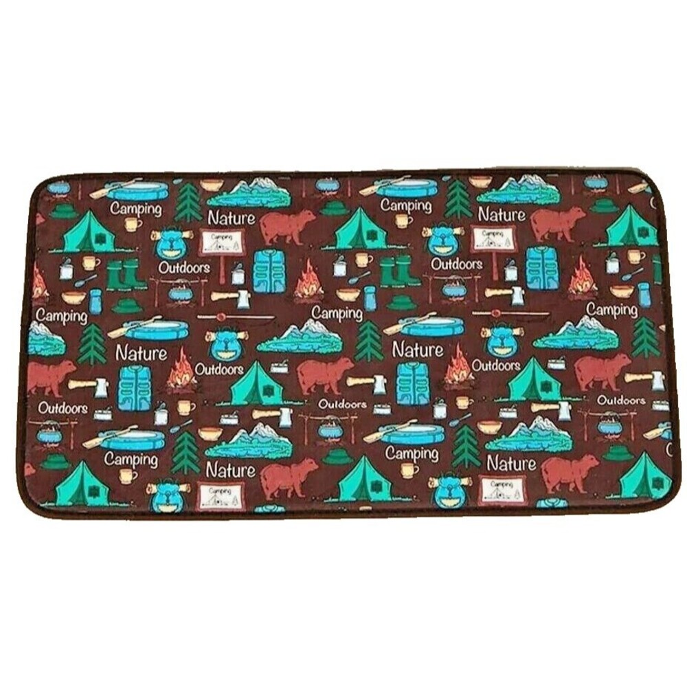 Campsite Memory Foam Bath Rug Bears Fishing Tents Canoes Camp Fire Brown Mat NEW